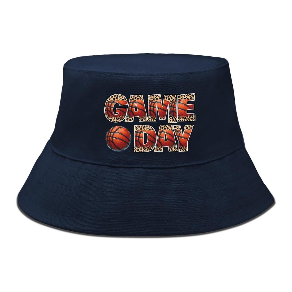 GAME DAY" Basketball-Print Fischerhut , Sonnenhut Bonbonfarbe Wendbar Strand- Angelhut