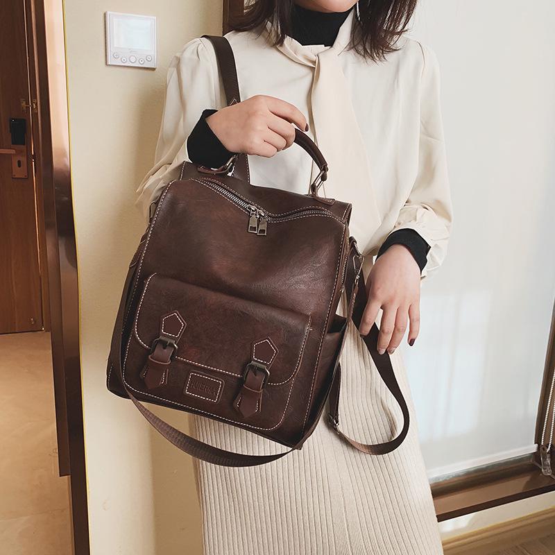 Preppy Retro Large-Capacity Women's Travel Backpack - Trendy PU Schoolbag for College Students