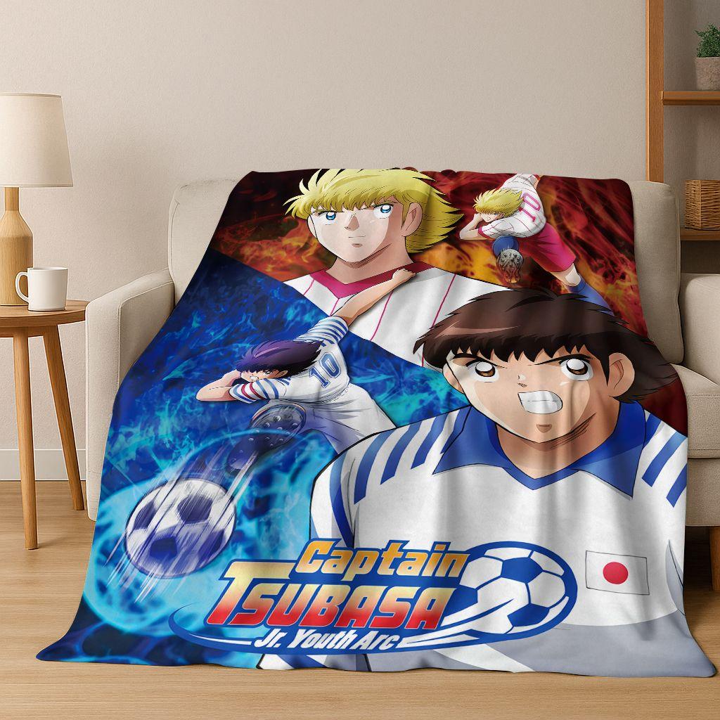 3D Cartoon Captain Ozora Tsubasa Football Anime Flannel Blanket,Warm and Cozy Soft Throw Blanket for Home Bedroom Bed Sofa Cover