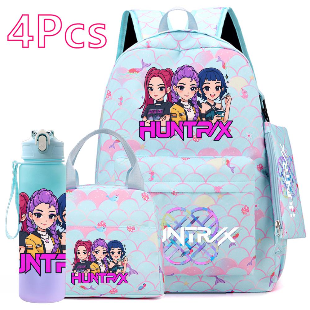 4 Stück/Set Anime KPOP Bedruckter Rucksack mit Handtasche Federmäppchen 750 ml Wasserflasche für Teenager Schüler Junge Mädchen Große Kapazität Schultasche Schultasche