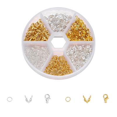 1set Gold Silver Lobster Clasp Open Jump Rings Crimp Beads End Cap For Jewelry Making DIY Necklace Connector Accessories