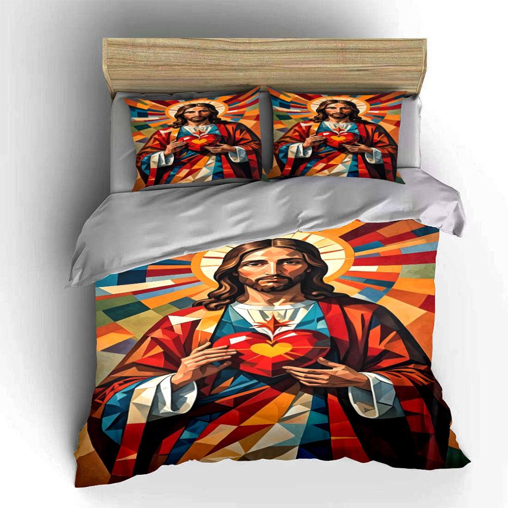 Jesus Sacred Heart motif. Bedding sets Duvet cover sets Duvet covers Pillowcases(1*Duvet Cover 2*Pillowcases without duvet insert)