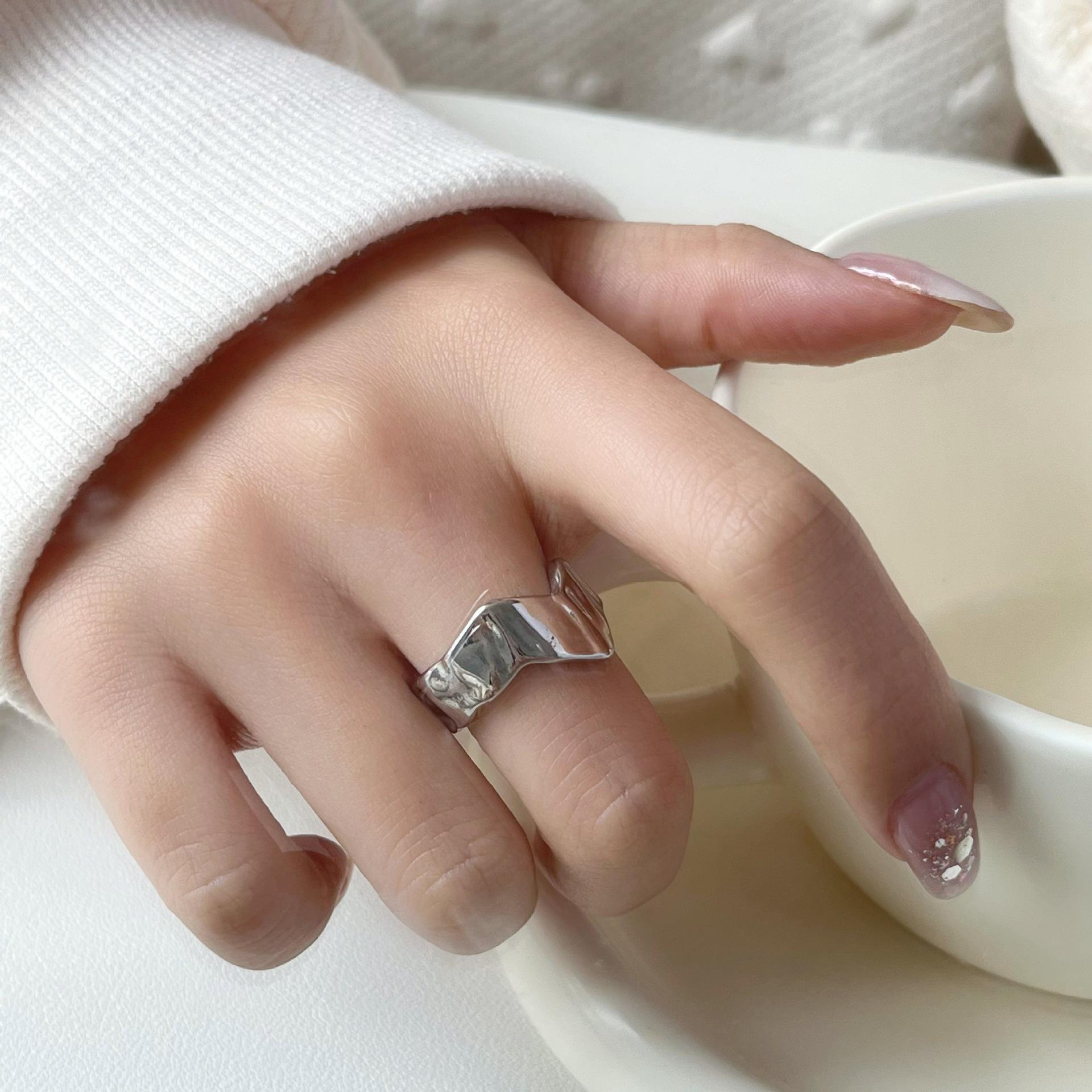 3D Wave Irregular Pleated Open Ring for Women - Modern Style Adjustable Open