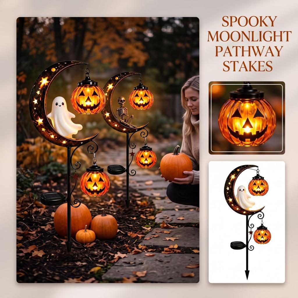 Halloween Pumpkin Moon Stake Light for Outdoor Yard Decoration