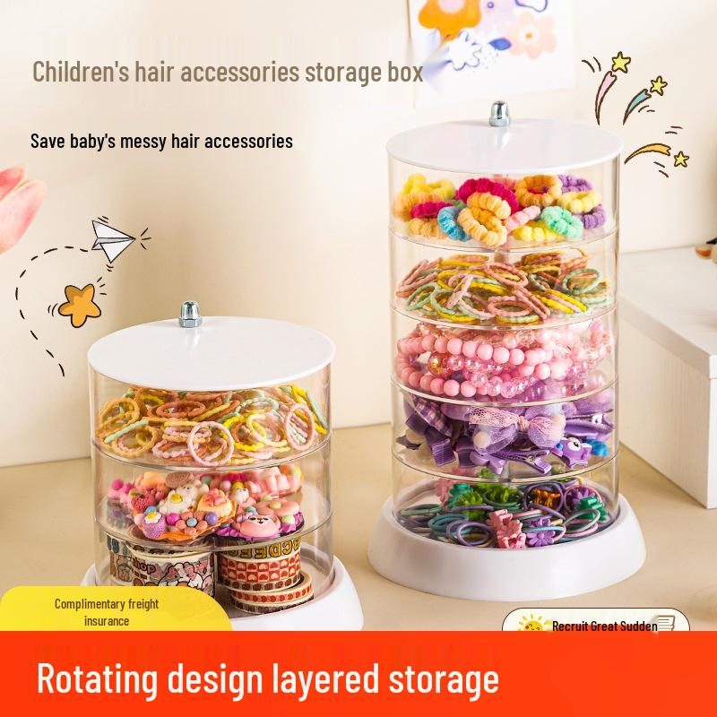 TEMU Rotating Hair Accessory Storage Box with Clips, Headwear, Hair Ties, and Jewelry for Girls.