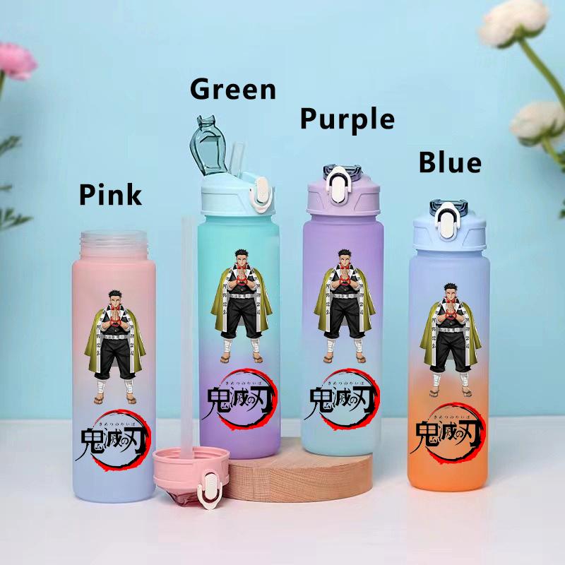 750ML Demon Slayer Cartoon Plastic Gradient Water Cup Portable Leak Proof Water Bottle Student Outdoor Sports Travel Water Cup