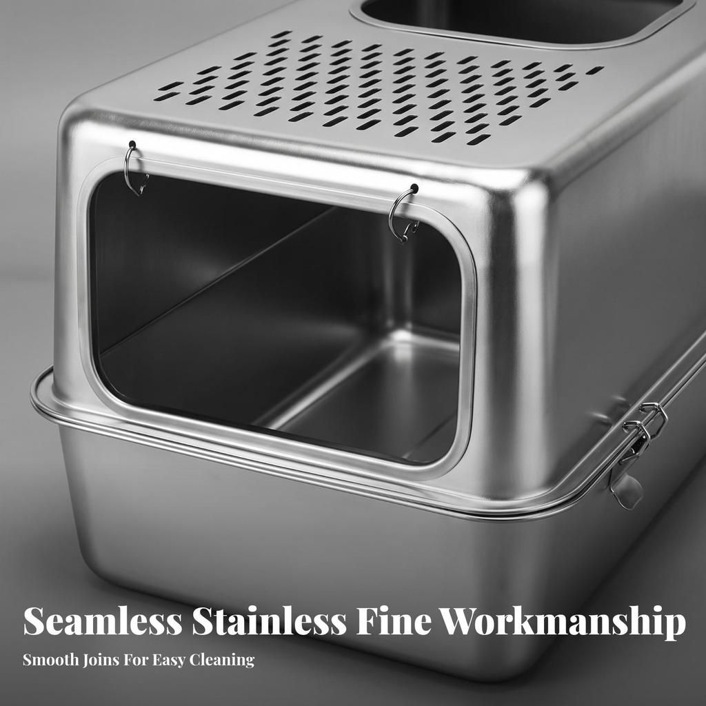 Enclosed Cat Litter Box Scratch-Resistant Stainless Steel Pet Supply