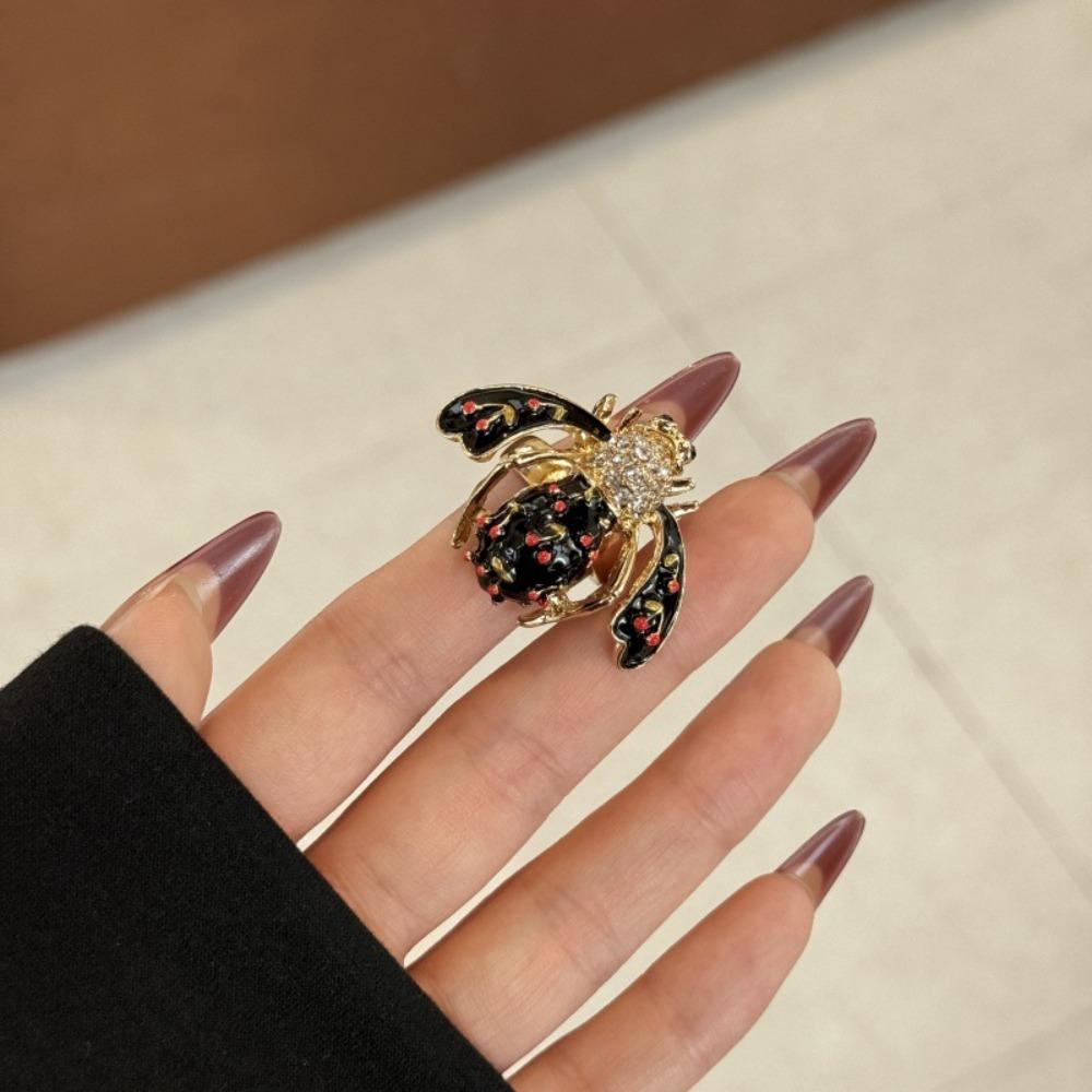 Strawberry Enamel Fruit Ring Korean Style Chunky Enamel Ring Cute Insect Drip Oil Ring  Couple