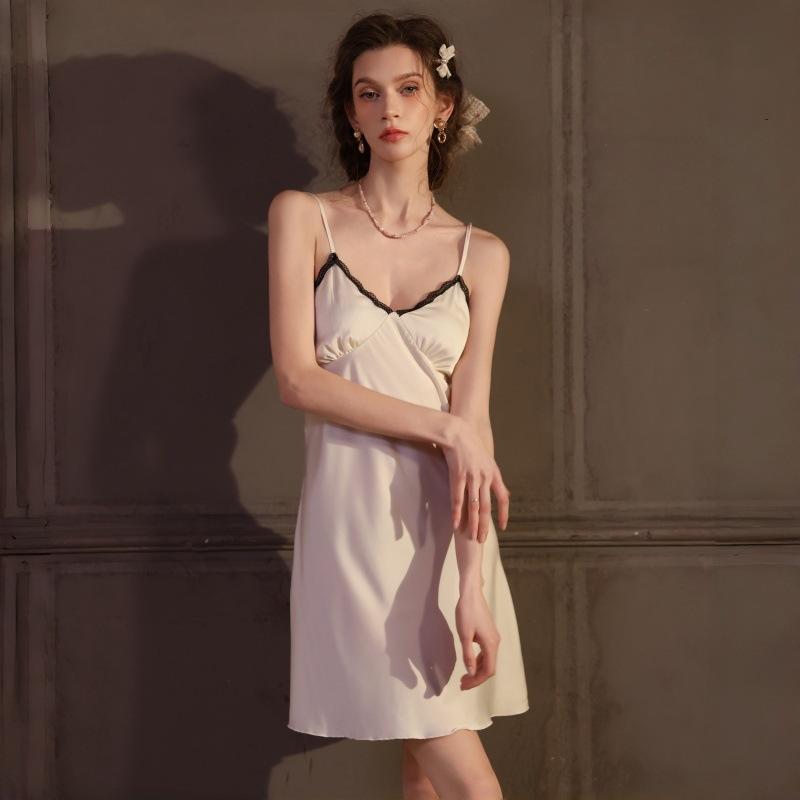 Spring and summer ice silk thin suspender nightgown women's sexy pure desire pajamas silk sex loungewear