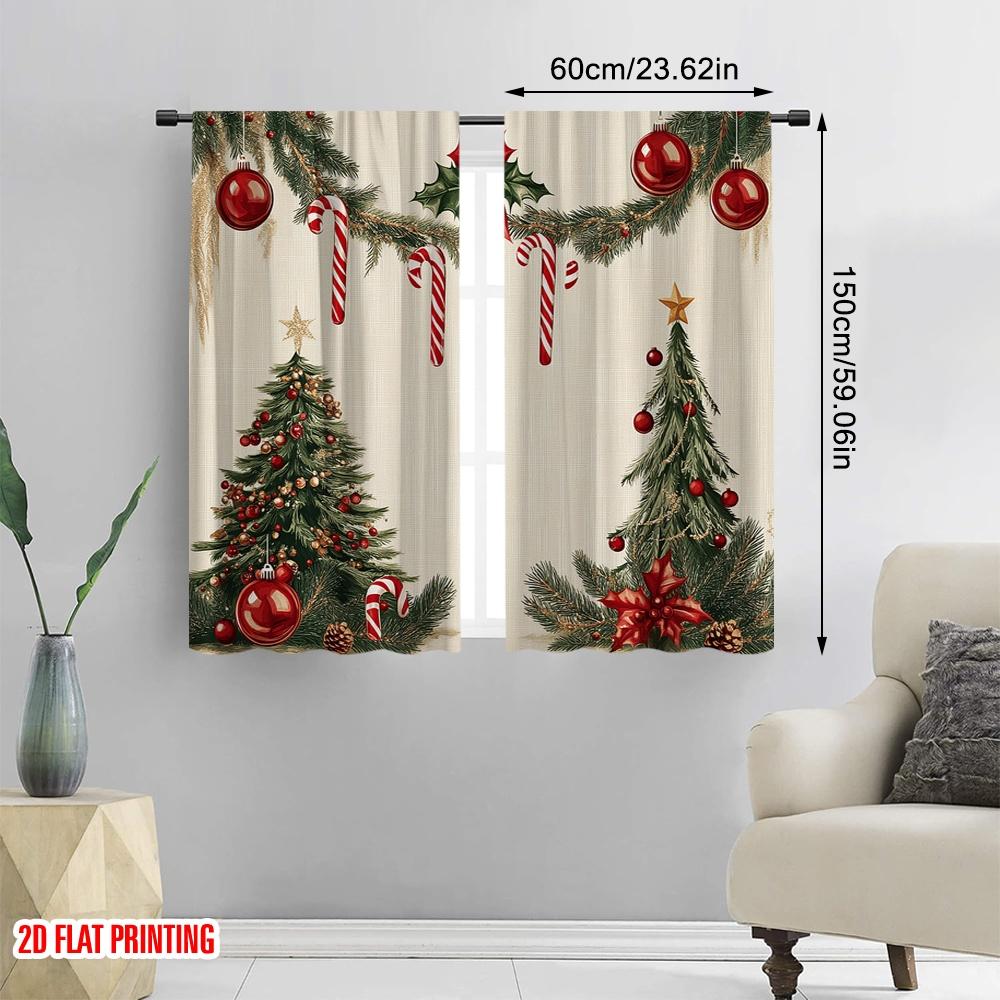 2pcs,2D Plane Printing Curtain Fabric Christmas Decorations Holiday Festive (4) Versatile Durable Polyester (without Rod) Gifts