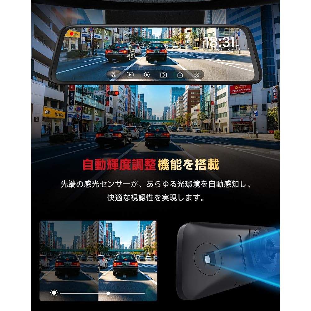 AUTO-VOX T9 Pro RM Dash Cam, Mirror-Style, Front and Rear Cameras, Detachable, 10-Inch, OEM Repla...