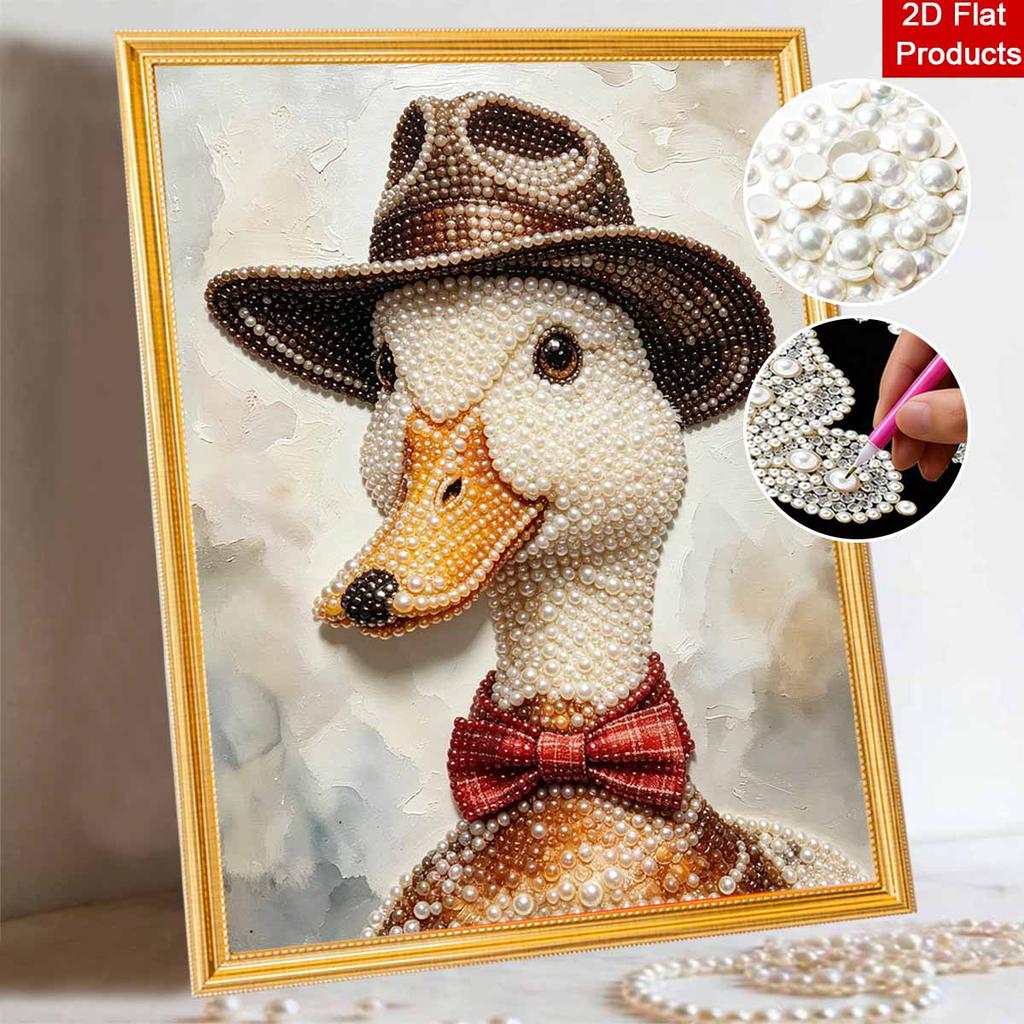 Pearl painting diy sticky diamond creative goose cowboy hat bow tie diamond painting kit living room hanging painting