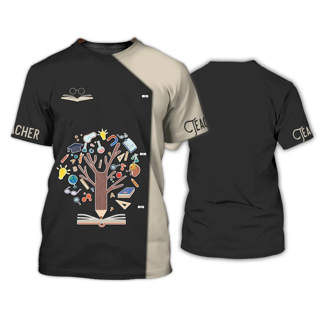 Lehrer Harajuku Uniform T-shirt Casual Oansatz Kurzarm T-shirt Brief Druck Pullover Super Große Arbeitskleidung frauen Top 2023