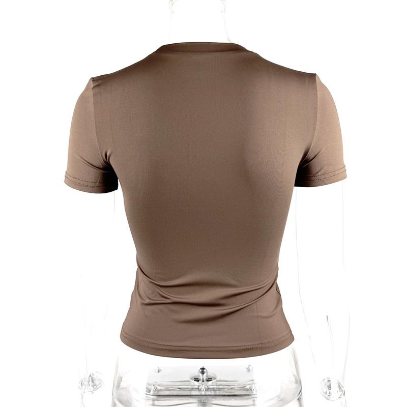 2025 European & American Style Women's Slim Fit Short Sleeve Round Neck T-shirt - Kardashian Inspired
