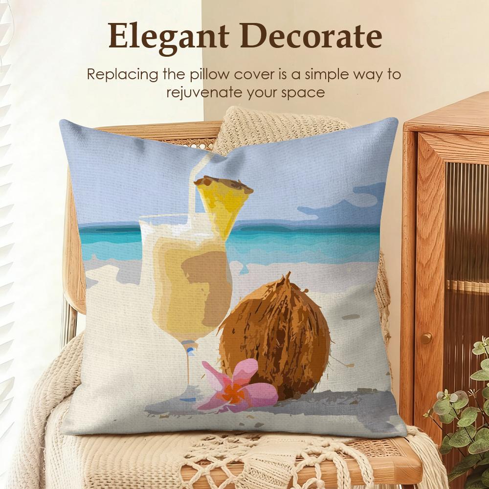 Summer Surfing Ins Art Cushion Cover Natural Linen Organic Fabric DoubleSided Printing Sofa Home Decor Gift Pillow Case