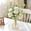 1 Set Golden Vase Metal Flowers Pot Hydroponic Container Test Tube Vase Modern Luxurious Home Desk Decoration Alloy Glass Vases