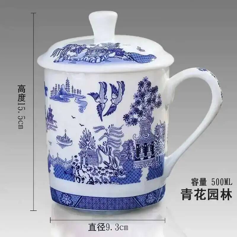 500ml Chinese Style Bone China Jingdezhen Blue and White Porcelain Tea Cup Office Drink Cup Travel Teaware