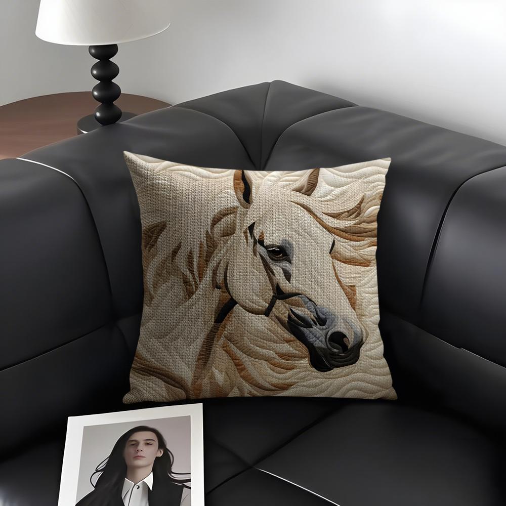 Printing Stylish Horse Fashion Cushion Cover Natural Linen Organic Fabric DoubleSided Printing Sofa Home Decor Gift Pillow Case