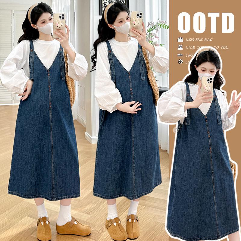 2026 Spring/Summer Denim Overall Skirt with Button Detail and Adjustable Drawstring L