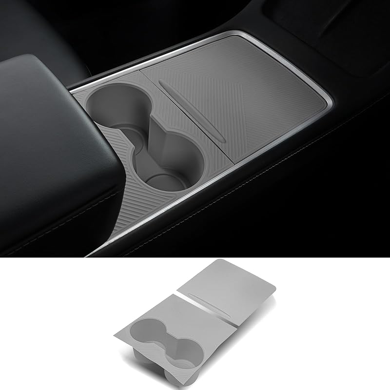 Center Console Silicone Wrap Kit With Cup Holder For Tesla Model 3 - / Model Y -2024 (Black)