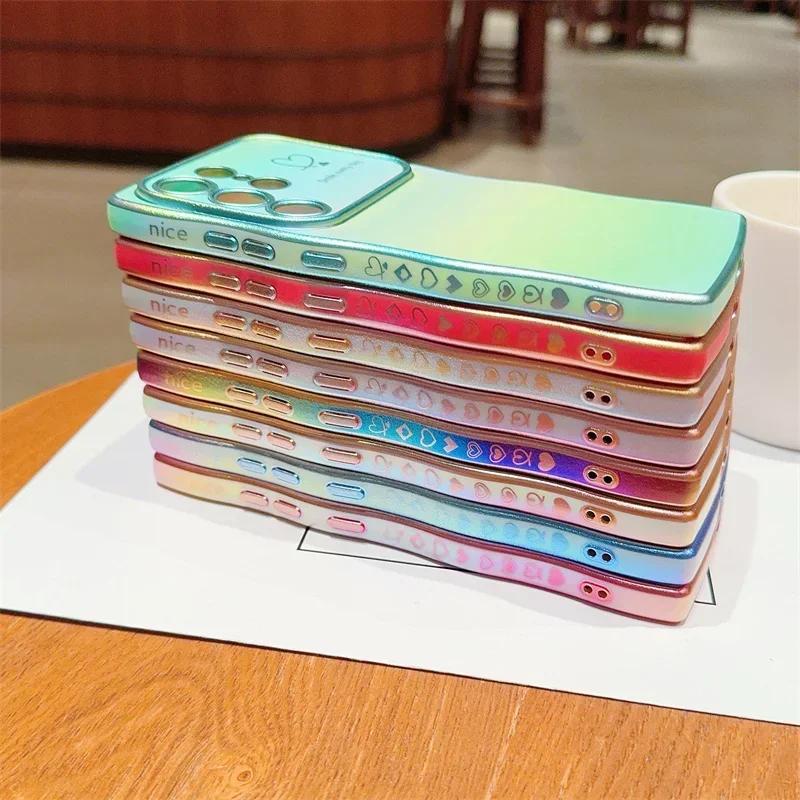 Colorful Love Heart Case For Samsung Galaxy S25 S24 S23 FE S22 Plus Ultra Shockproof Soft TPU Electroplated Wave Back Cover