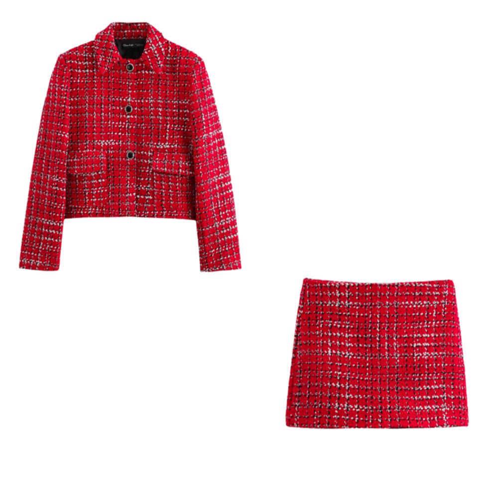 

2024 Autumn/Winter Women s Fashion: Padded Shoulder Textured Coat with Half Skirt Pants M білий