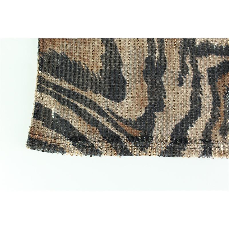 Rochie de damă, sexy, cu decolteu în V, rochie clasică cu paiete cu imprimeu leopard