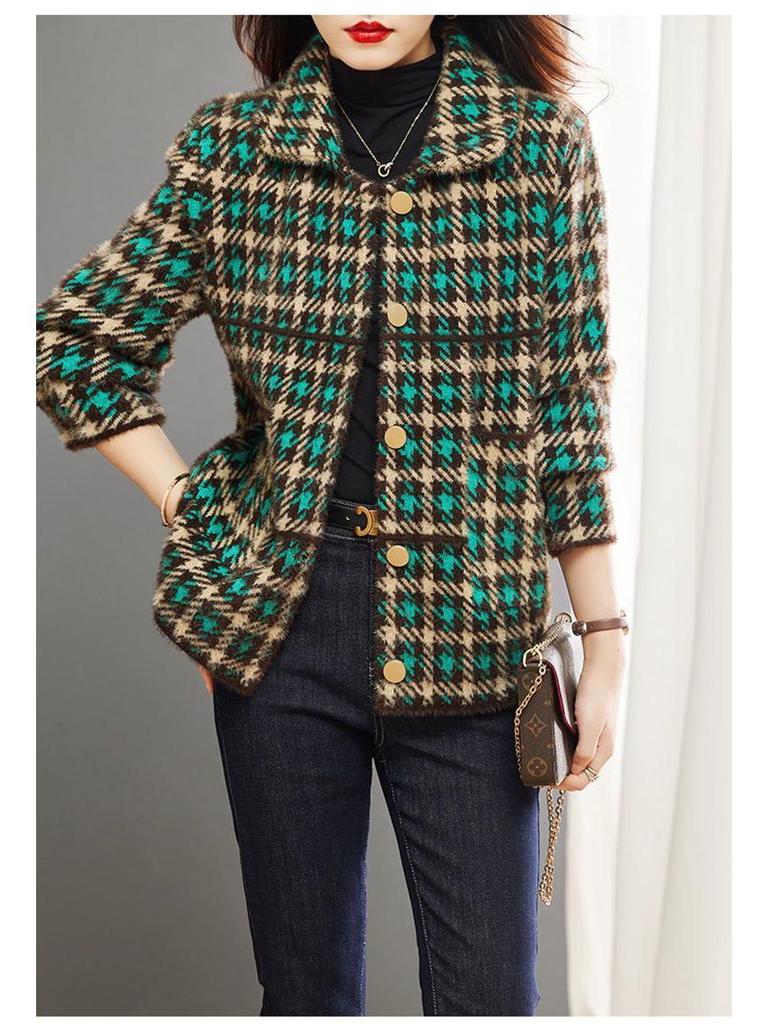 Women's Korean-Style Plaid Wool Jacket - Loose Short Fit, Trendy Autumn/Winter 2025 Collection