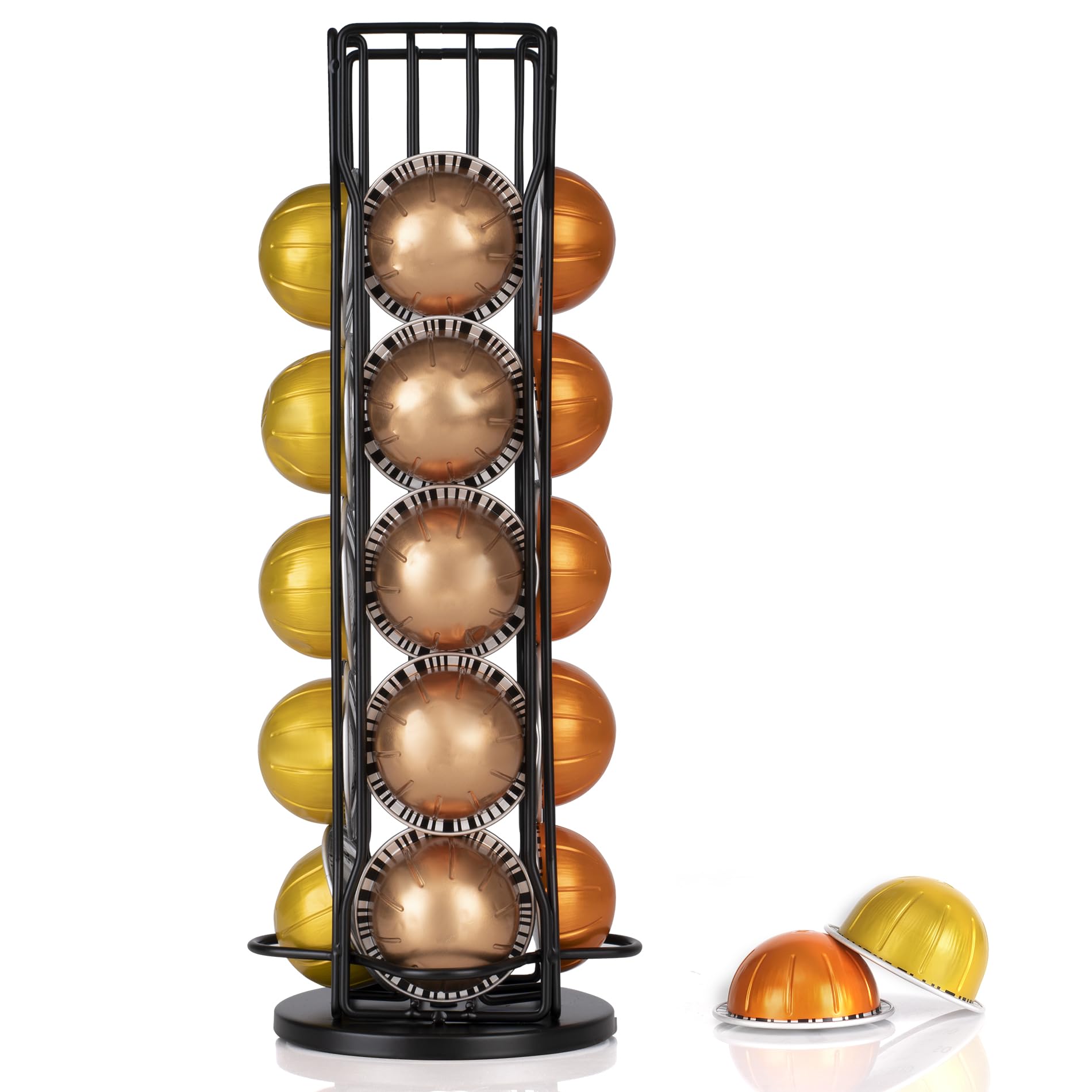 

RECAPS Coffee Capsule Organizer, Compatible with Nespresso Vertuoline Coffee Capsules, Kitchen Storage, Black, Rotating Type
