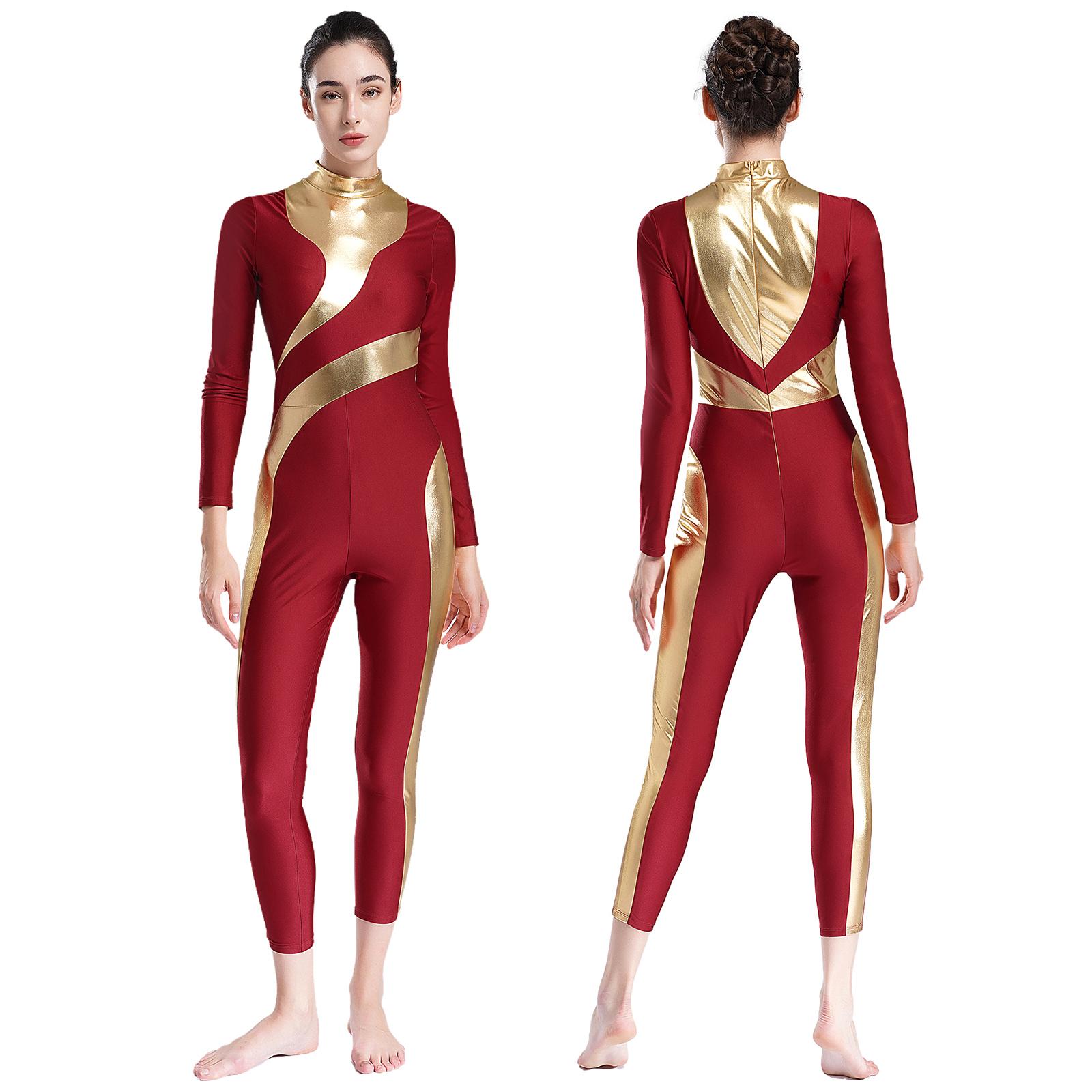 

Женский длинный блестящий лоскутный комбинезон для художественной гимнастики, трико для выступлений, боди для фигурного катания, танцевальный костюм балерины S бордовый