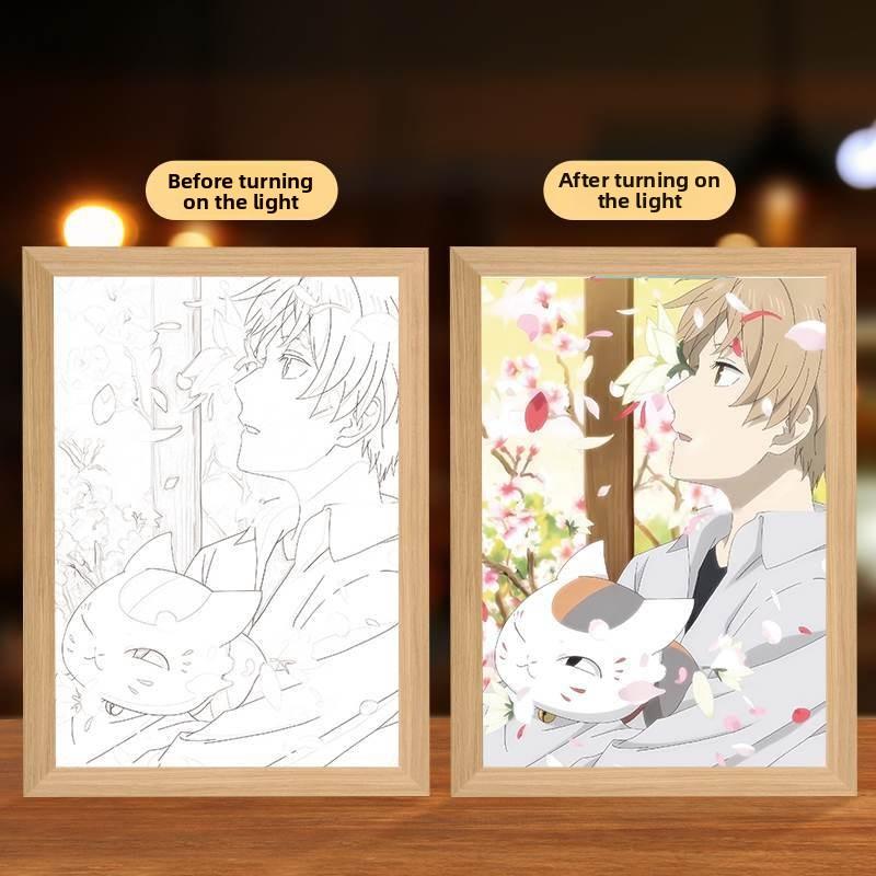 23cm/9.06in Anime Figure Natsume’s Book of Friends Light Painting Photo Frame Night Peripherals Table Top Lamp Collectible Gifts