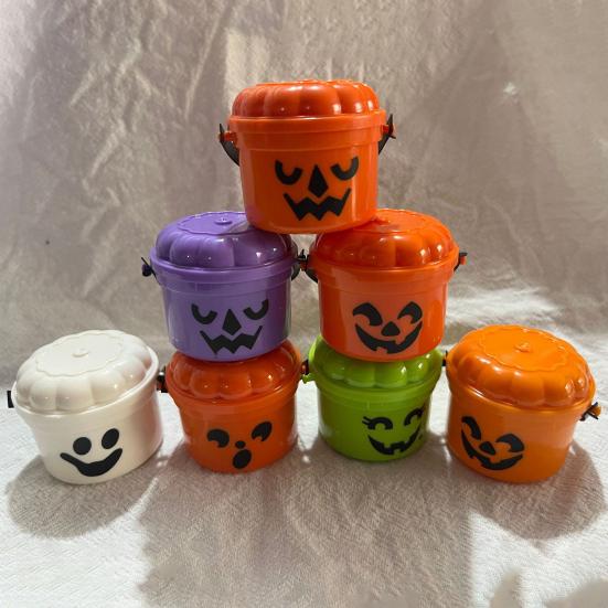 Halloween Trick or Treat Buckets with Handle Portable Plastic Candy Holder Small Pumpkin Pail for Children Halloween Party Supplies
