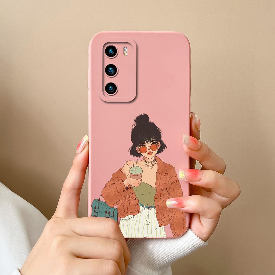 For Huawei P40 Pro Case Cute Cat Soft Liquid Silicone Full Coverage Anti Drop Bumper For HuaweiP40 P 40 P40Pro Candy Funda Shell