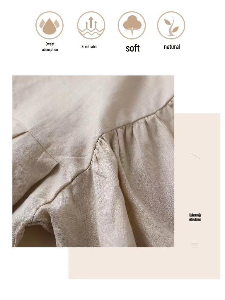 Women's Loose Fit Lantern Sleeve Cotton Linen Blouse - Babydoll Design, Nine-Point Sleeve, Solid Color Fashion Shirt 803