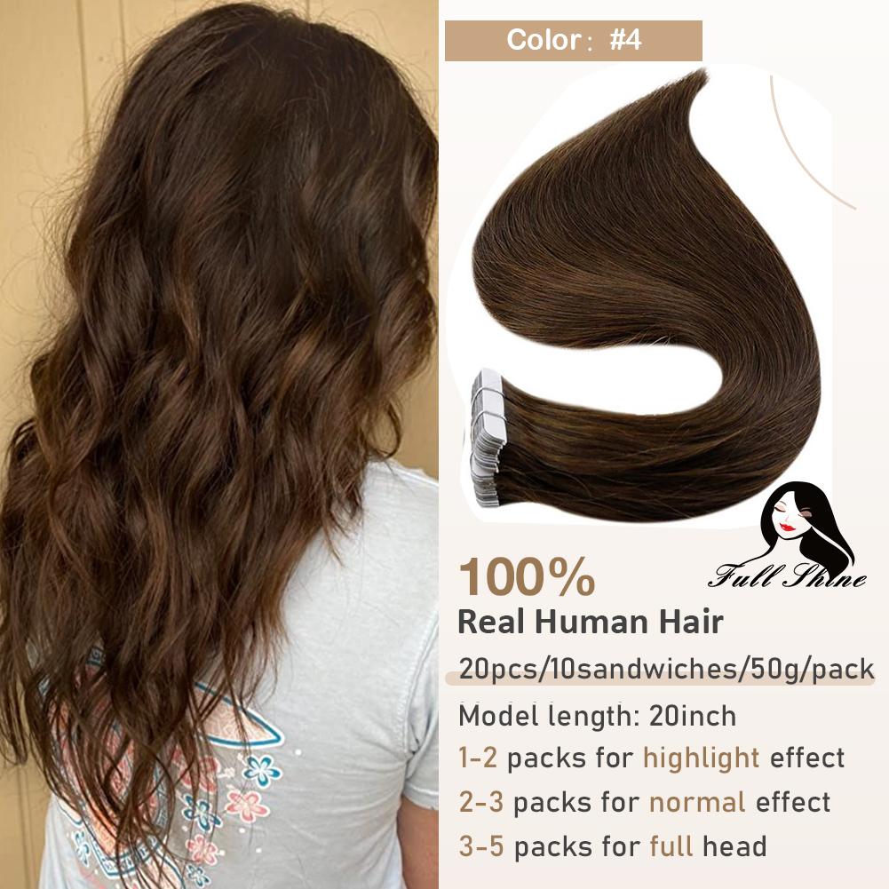 Full Shine Tape in Hair Extensions Remy Human Hair Balayage Highlights Natural Hair For Salon