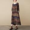 Artistic Temperament Cotton Linen Round Neck Long Sleeve Casual Dress for Women
