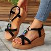 Women Sandals New Round Toe Wedge Metal Decorated Sandals Fashionable Flat Wear-resistant Women Shoes Comfortable Casual Sandals