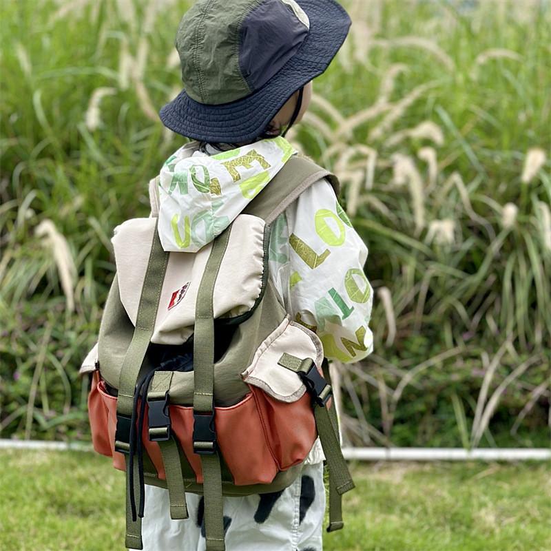 Fashionable Color-block Canvas Backpack For Kids Breathable Large Capacity