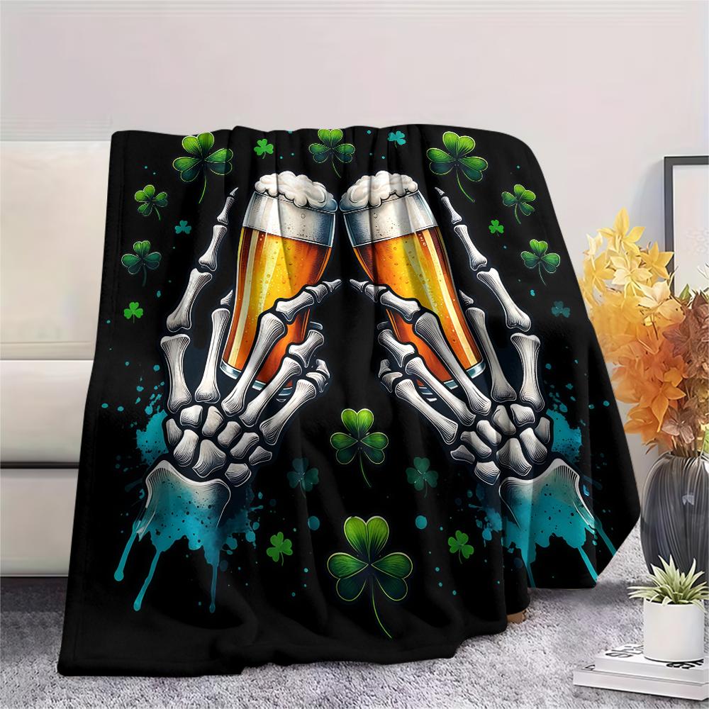 St.Patrick's Day Green Clover Print Flannel Blanket,High Quality Comfortable for All Seasons,Home Decor,Warmth and Comfort,Perfect for Christmas Gifts