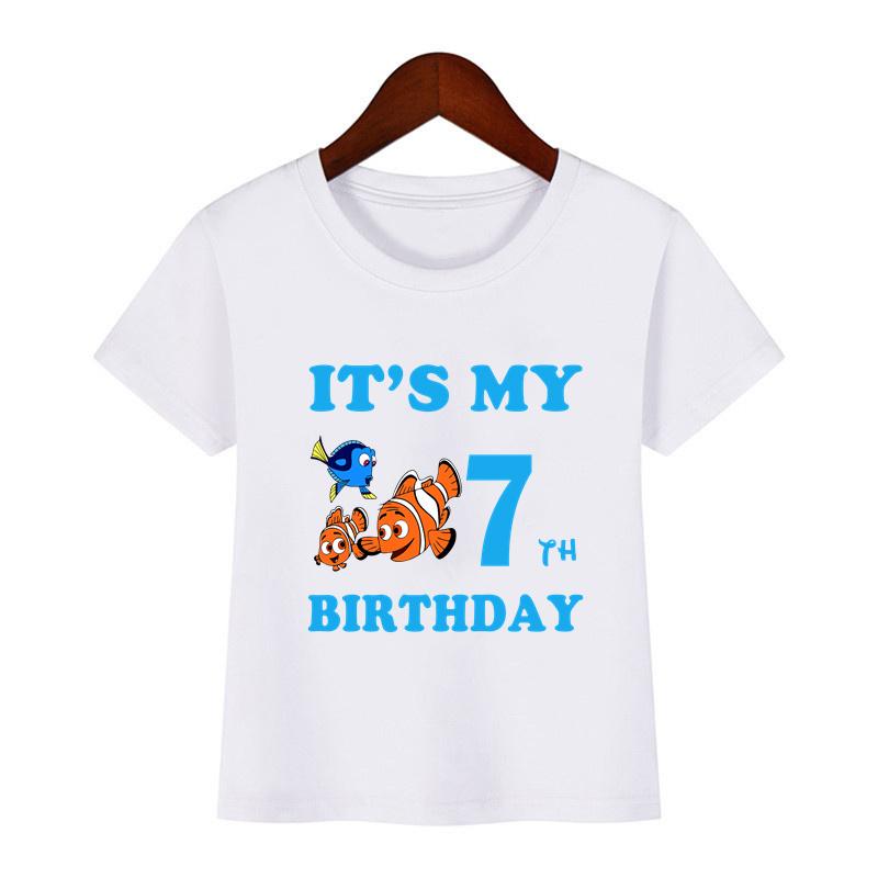 Finding Nemo Dory Cute Fish Print Cartoon Kids Clothes It's My 1 2 3 4 5 6 7 8 9 Years Birthday Boys Girls T Shirt Baby T-Shirts