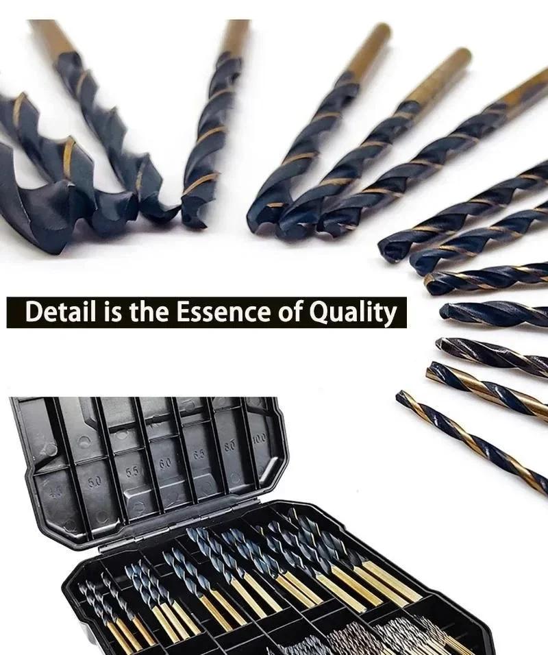 99PCS Drill Bit Set 1/16" To 3/8" High Speed Steel Drill with Plastic Storage Case Premium HSS Black Gold Coated Twist Hex Shank