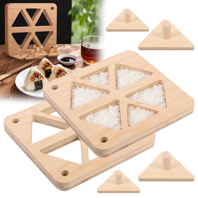 2Pcs Bamboo Rice Ball Mold Set with Press Plate Triangle Sushi Mold Japanese Sushi Classic Rice Ball Maker for DIY Bento Picnic