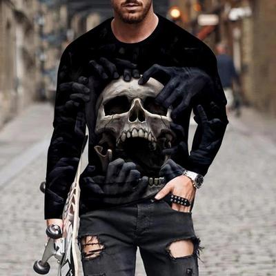 Mode 3D Totenkopf Print Langarm T-Shirts Hip Hop Trend Harajuku Herren T-Shirt Casual O-Ausschnitt Lose Tops Vintage Kleidung