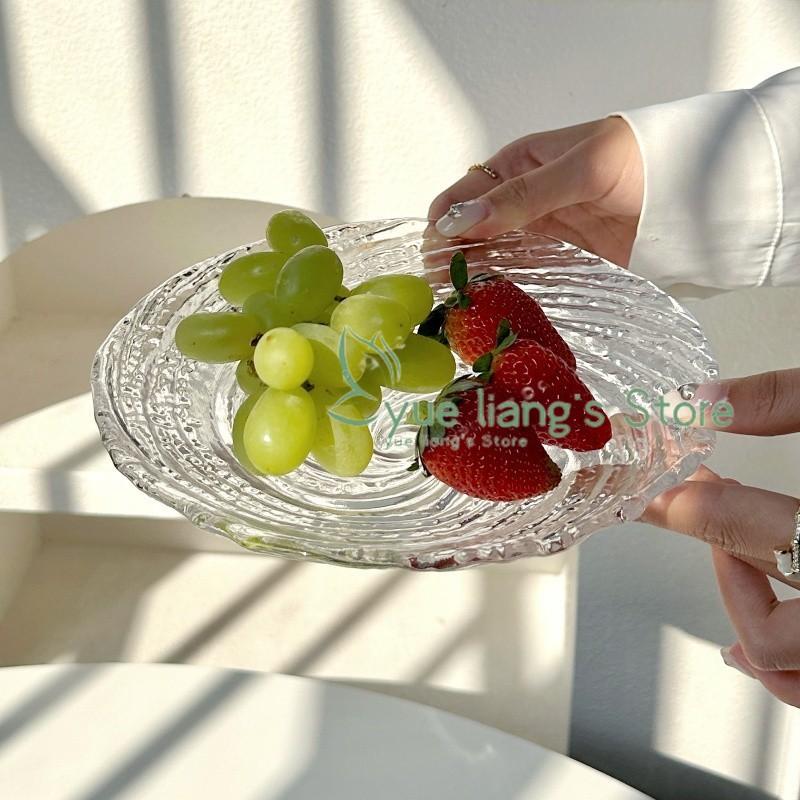 Transparent Water Ripple Glass Plate Nebula Breakfast Dessert Dish Home Fruit Salad Cake Plate Kitchen Tableware