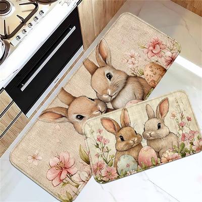 1 Pièce Tapis de Cuisine Anti-Fatigue, Imprimé Lapin de Pâques Imperméable Antidérapant Épais Coussiné Tapis de Cuisine Robuste Confort Tapis de Debout pour Cuisine