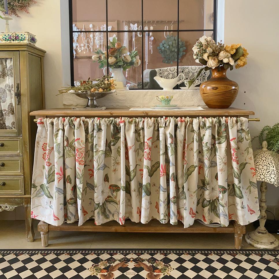 Amerikaanse Country Vintage Bedrukte Bloemige Plantenpatroon Halve Gordijnen Voor Kleine Ramen, Koffie, Keuken Boekenkast, Stofdichte Gordijnen 1PC W100 X H50cm&Rod Pocket Process