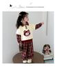 Girls' 2025 Fashion Spring & Autumn Outfit - Red Plaid Two-in-One Set for Toddlers