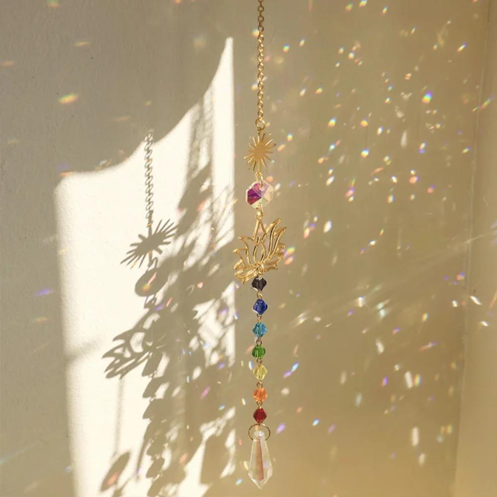 Sun Catcher Crystal Lotus Hanging Crystal Colored Glass Sun Catcher Outdoor Decoration Rainbow Maker Prism Chakra Garden Decorat