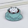 Personalized Cute Cartoon Cat Coffee Brooch - Metal Badge Clothing Accessory
