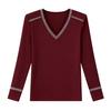 V-neck Rhinestone Long Sleeve Warm Shirt - Belly Covering & Age Reducing Mother's Base Layer 